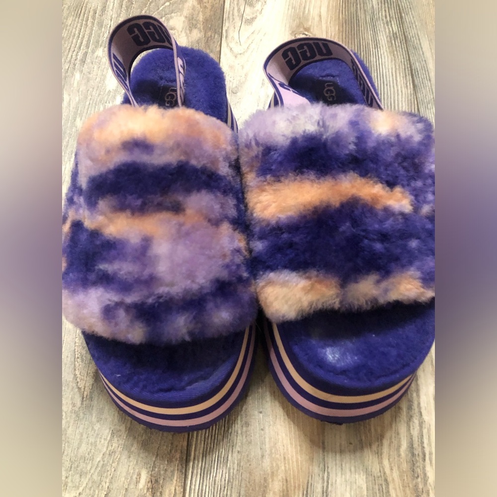 UGG 🍑Midnight DiscoPlush Platform Slides in Purple and Peach Tie-Dye Platform - Picture 6 of 9